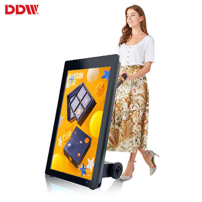 صفحه نمایش LCD لمسی ظرفی بیرونی قابل حمل با چرخ های تبلیغاتی با باتری